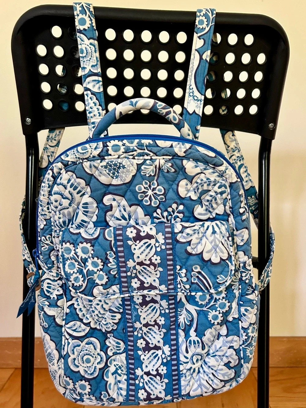 Vera Bradley Blue Floral Quilted Backpack - Women Bags Small 12”L x 9”W
